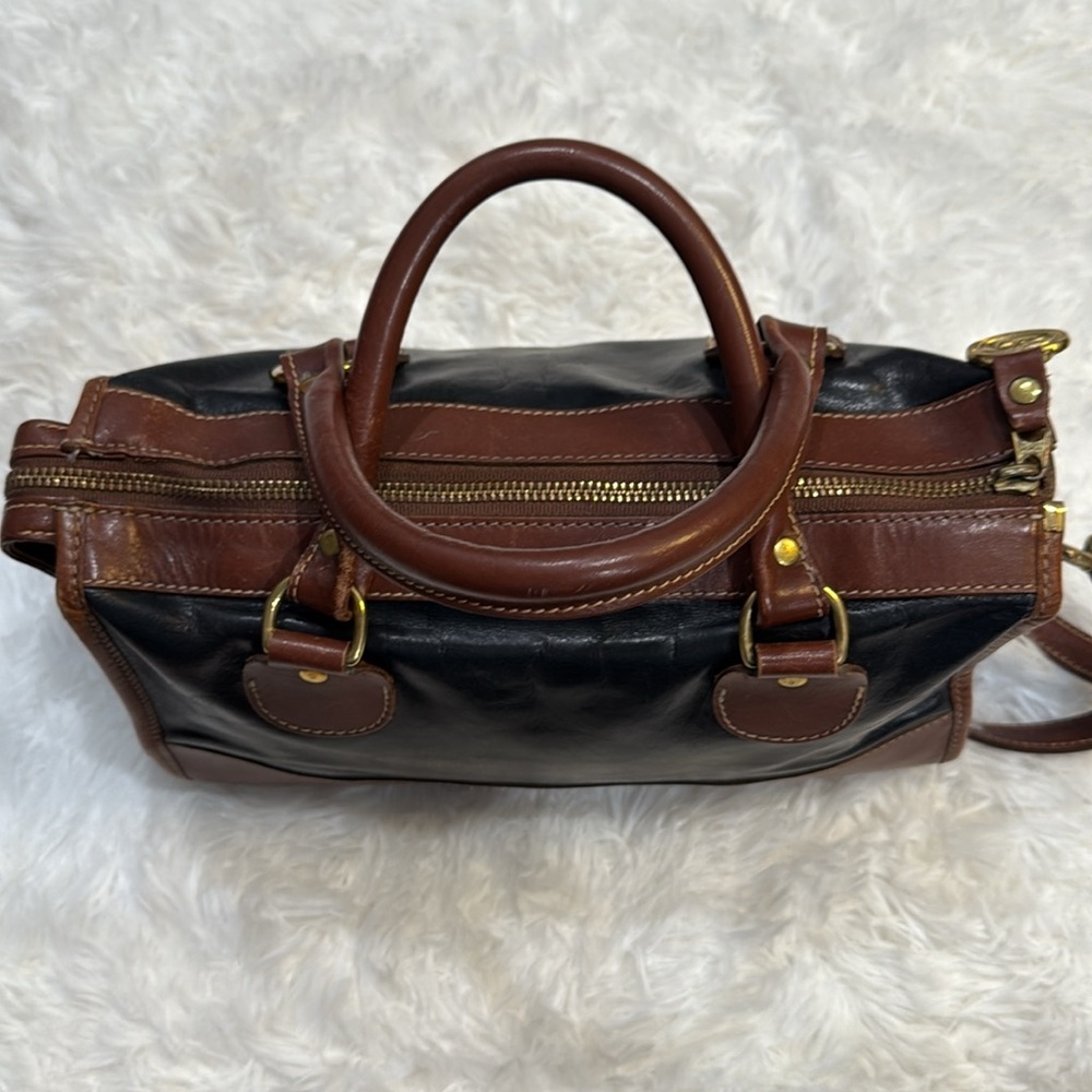 Brahmin Vintage Leather Satchel Crossbody Bag Black Brown Pre-Loved - Picture 3 of 16